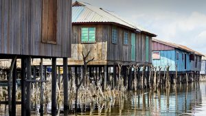 Stilt houses on shore of Lake Nokoue, Ganvie, Atlantique Department, Benin b0bc3f9912a84ec3d67033d14433a8ee