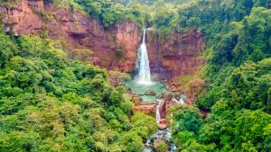 Aerial view of beautiful Cikaso waterfall with green trees at Sukabumi, West Java, Indonesia 025a630d60a9bfcdb60290751c3babe1