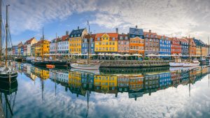 Panoramic morning view of the colorful houses in Nyhavn, Copenhagen, Denmark 36d88ab604daacc8d16946d726787f38