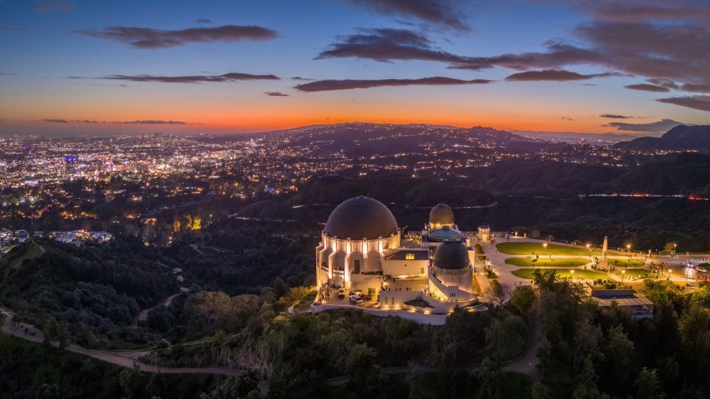 Griffith Observatory and city of Los Angeles skyline panorama at dusk, California, USA